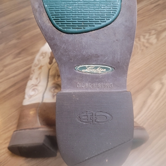 Lucchese Brown and White Ostrich Cowboy Boots - Picture 2 of 13